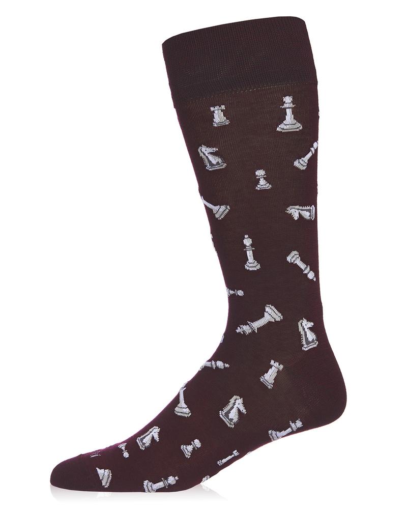 "Checkmate, Chess (Burgundy) Men's Bamboo Crew Socks"